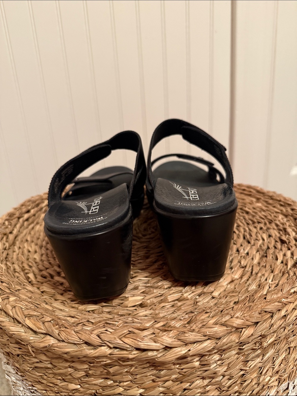 Dansko Black Leather Slip-On Clog Sandals - Picture 4 of 10